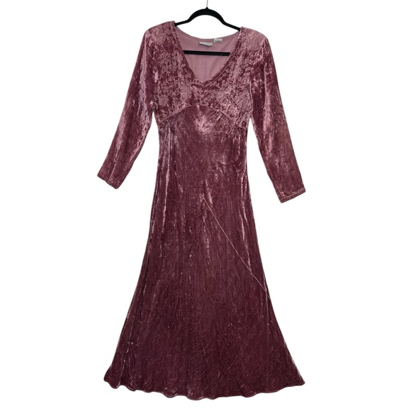 Vintage 90s Crushed Velvet Dress Mauve Whimsigoth Dark Fairy Grunge size Small - Picture 1 of 5